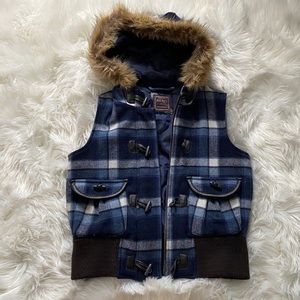 Old Navy flannel vest with fur lined hood